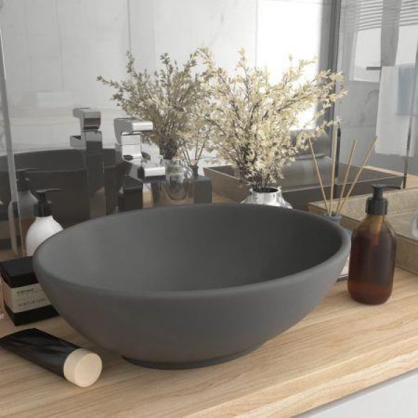 Luxury Basin Oval-shaped Matt Dark Grey 40x33 cm Ceramic