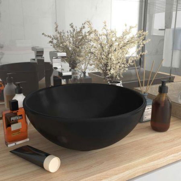 Luxury Bathroom Basin Round Matte Black 32.5x14 Cm Ceramic.