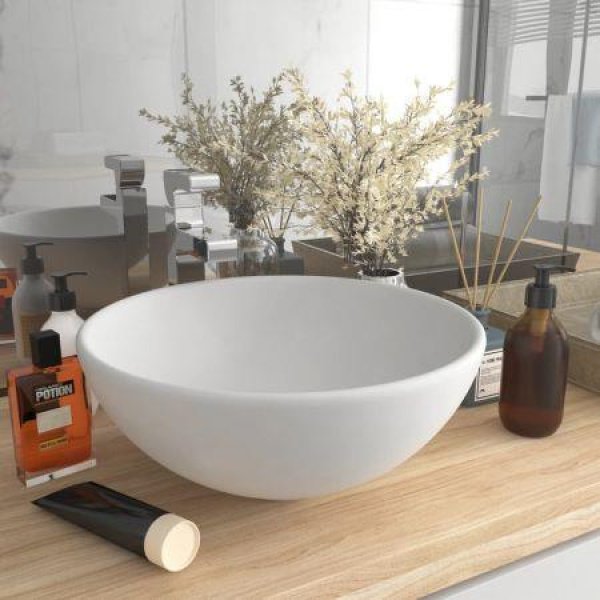 Luxury Bathroom Basin Round Matte White 32.5x14 Cm Ceramic.