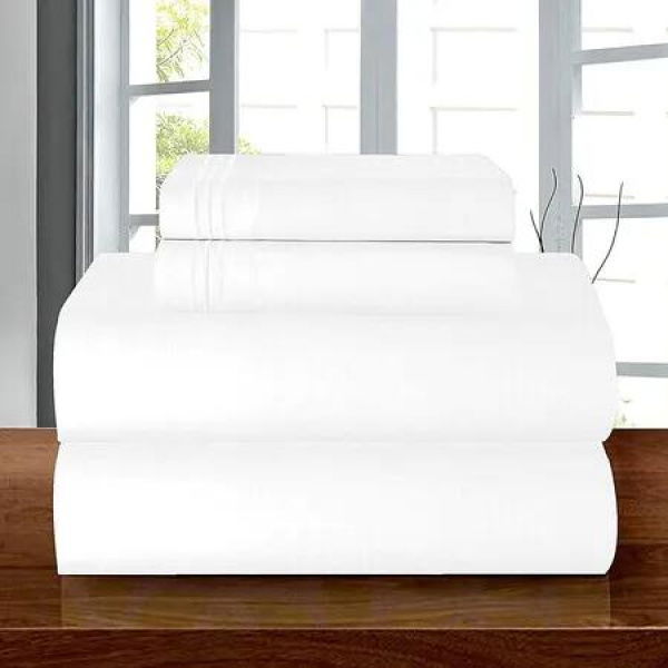 Luxury Soft 1500 Premier 4 Piece Premium Hotel Quality Wrinkle Resistant Coziest Bedding Set, All Around Elastic Fitted Sheet,198 x 203 x 40 cm, King, White