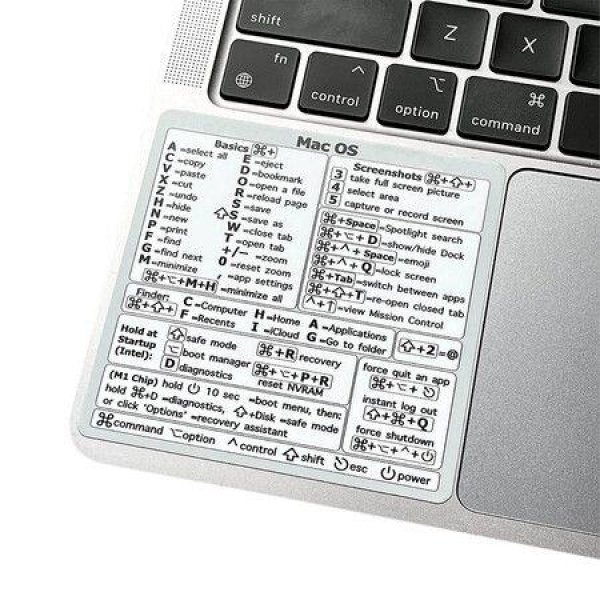 Mac OS (Ventura/Monterey/Big Sur/Catalina/Mojave) Keyboard Shortcuts M1/M2/Intel No-Residue Clear Vinyl Sticker Compatible With 13-16-inch MacBook Air And Pro (White)