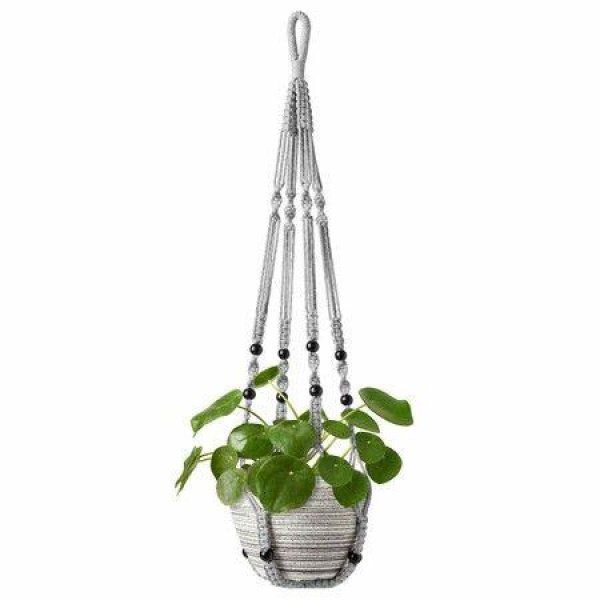Macrame Plant Hanger Indoor Hanging Planter Basket With Wood Beads Decorative Flower Pot Holder No Tassels For Indoor Outdoor Boho Home Decor 90cm/35 Inch Grey 1 Pc (POTS NOT Included)