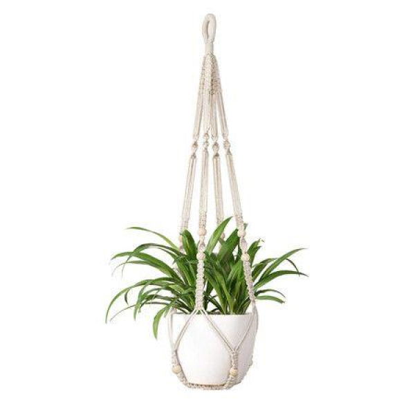 Macrame Plant Hanger Indoor Hanging Planter Basket With Wood Beads Decorative Flower Pot Holder No Tassels For Indoor Outdoor Boho Home Decor 90cm/35 Inch Ivory 1 Pc (POTS NOT Included)