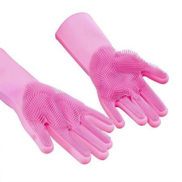 Magic Dish Washing Gloves With Scrubber Silicone Reusable Cleaning Gloves Heat-proof Household Scrubber Gloves