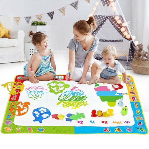 Magic Doodle Mat With Pens Stamps Cartoon Theme Water Coloring Rug Drawing Carpet Painting Educational Toy For Girl Boy Kids