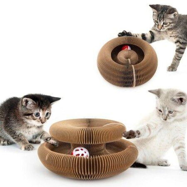 Magic Organ Cat Scratching Board Foldable Convenient Cat Scratcher Durable Recyclable Comes With A Toy Bell Ball