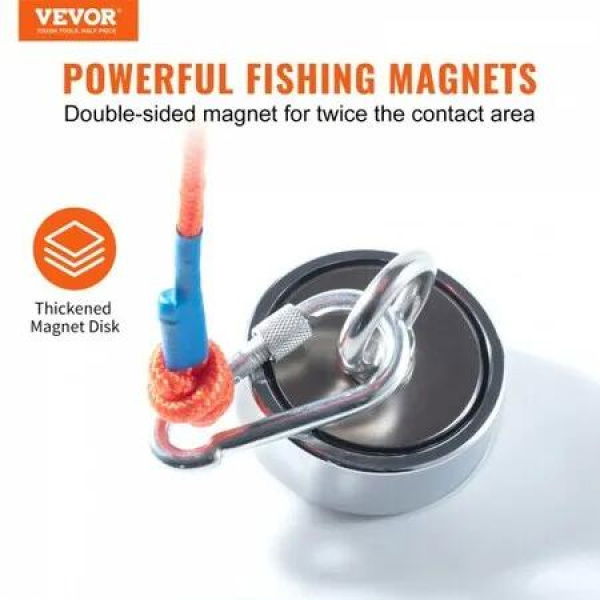 Magnet Fishing Kit, 1200lbs Pulling Force Double Sided Fishing Magnets, 2.95inch Diameter Magnet with Rope, Grappling Hook, Gloves, Waterproof Case, Threadlocker, Eye Bolt, for Fishing