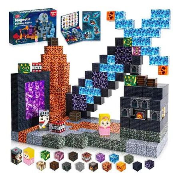 Magnetic Blocks 100 PCS Build Magnetic Dark Castle Sword Domain World, Magnetic Construction Cube Toys, STEM Montessori Sensory Toys for Boys & Girls