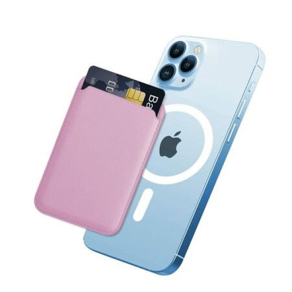 Magnetic Card Wallet Holder With MagSafe For IPhone 14 Pro Max/14 Plus/14 Pro/14 For IPhone 13 Pro Max/13 Pro/13/13 Mini For IPhone 12/12 Pro/12 Max/12 Mini Pink.