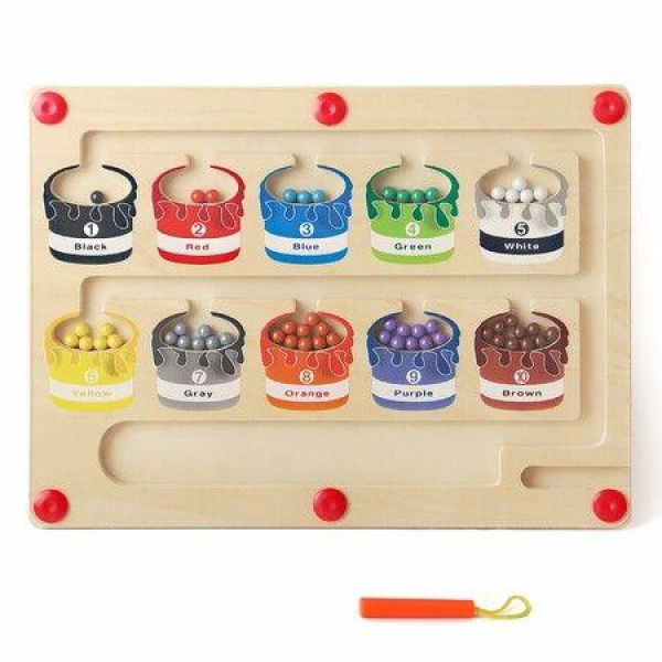 Magnetic Color and Number Maze - Montessori Fine Motor Skills Toys for Boys Girls Age3+,Wooden Color Matching Learning Counting Toddler Puzzle Board