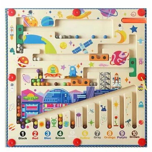 Magnetic Color and Number Maze, Montessori Toys Wooden Puzzle Activity Board, Learning Puzzle Counting Matching Toys for Kids Ages 3+