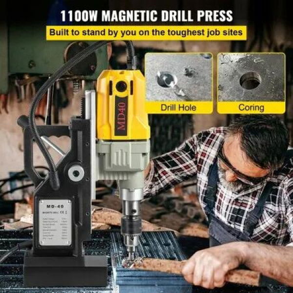 Magnetic Drill, 1100W 1.57' Boring Diameter, 2697lbf/12000N Portable Electric Mag Drill Press with 7 Bits, 580 RPM Max Speed Drilling Machine for any Surface and Home Improvement