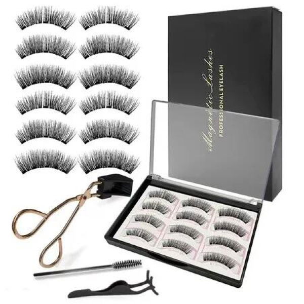 Magnetic Eyelashes Without Eyeliner,3 Pairs Double Magnetic Eyelashes with Applicator,Natural Look,3D Magnetic Lashes,Reusable,No Glue,No Liner