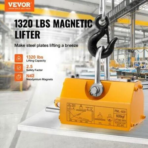 Magnetic Lifter 600 kg Pulling Capacity 2.5 Safety Factor Neodymium & Steel Lifting Magnet with Release Permanent Lift Magnets Heavy Duty Magnet