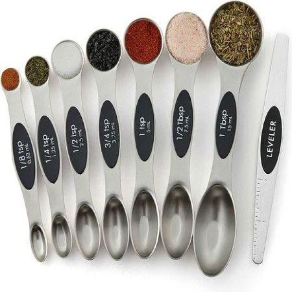 Magnetic Measuring Spoons Set Dual Sided Stainless Steel Fits In Spice Jars Set Of 8