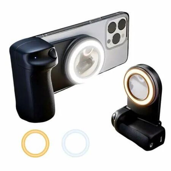 Magnetic Selfie Ring Light,Snap Grip with Detachable Bluetooth Remote Control for iPhone,Rechargeable LED Fill Light,Smartphone Camera Handle,Photo Shooting
