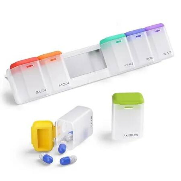 Magnetic Weekly Pill Organizer,Removable 7 Day 1 Time a Day Pill Box,Travel Pill Case,Once a Day Medicine Dispenser,Medication Holder Color White