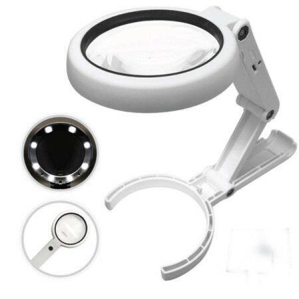 Magnifying Glass With 8 LED Lights Hands Free Magnifying Glass Double Magnification Lens Ideal For Reading Books Jewelry Coins Crafts