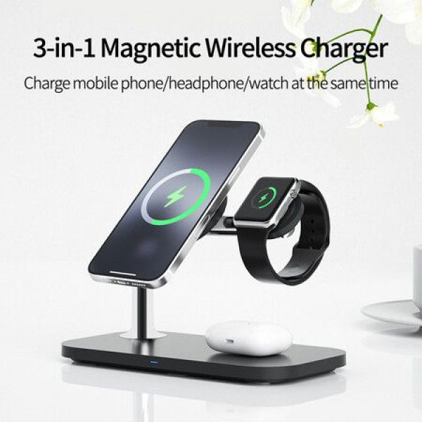 MagSafe 3-in-1 Wireless Charger Compatible With IPhone/iWatch Headphone Wireless Charging Dual 15W Quick Charge.