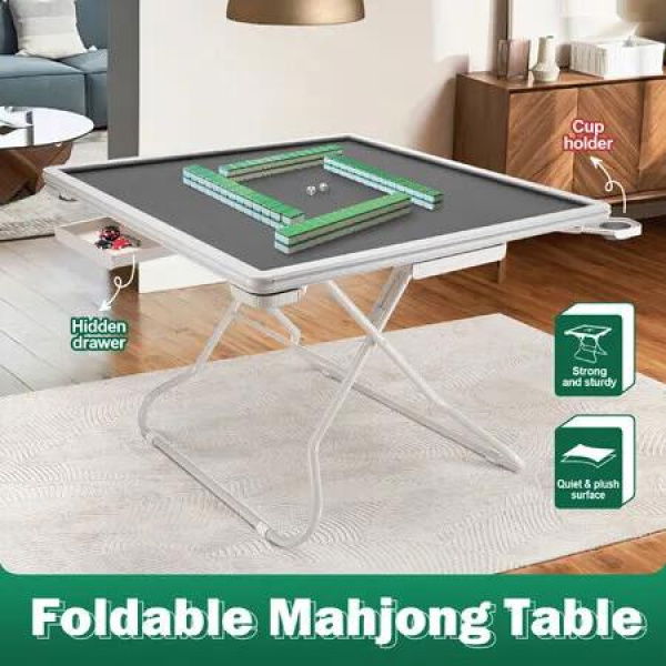 Mahjong Game Table MaJiang Poker Card Board Gaming Portable Folding Blackjack Lightweight Domino Desk for Camping Picnic Grey