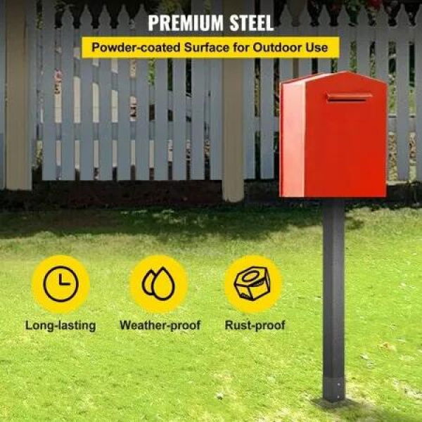 Mailbox Post Stand Mail Box Post 43' Black Powder-Coated Steel for Outdoor