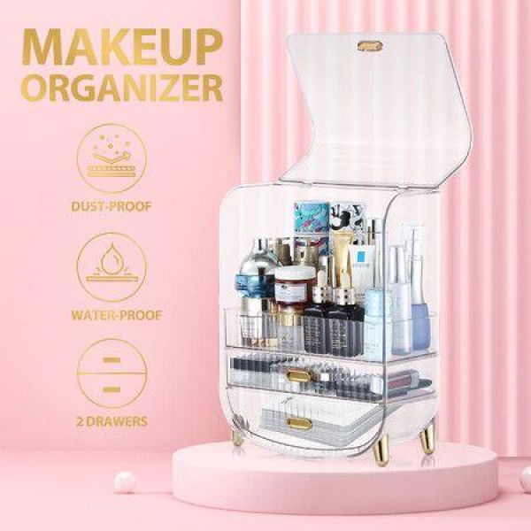 Makeup Storage Organizer Cosmetics Case Large Holder Jewelry Box Vanity Drawers Organizer Stand Transparent Portable 28.5x19x36cm