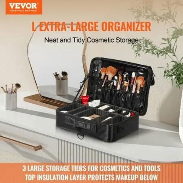 Makeup Train Case Large Storage 3 Tiers Convenient Carry With Handle Strap Professional Waterproof Oxford Makeup Storage Organizer Box Heavy Duty