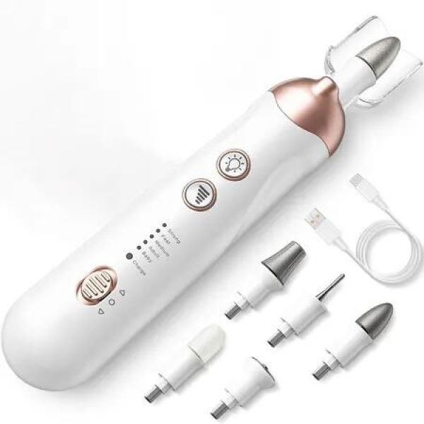 Manicure Pedicure Kit Cordless Electric Nail File Professional Rechargeable 5 Speeds Hand Foot Care Drill Thick Toenail Cuticle Pets White