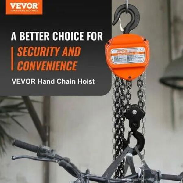 Manual Chain Hoist 2 Ton 4400 lbs Capacity 10 FT Come Along G80 Galvanized Carbon Steel with Double-Pawl Brake Auto Chain Leading & 360 degree Rotation