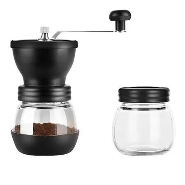 Manual Coffee Bean Grinder with Ceramic Burr,Hand Coffee Grinder Mill Small with 2 Glass Jars,Stainless Steel Handle for Drip Coffee Espresso