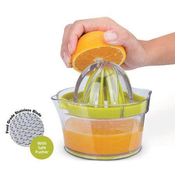 Manual Lemon And Orange Juicer With Built-in Measuring Cup And Grater 12-Ounce Green