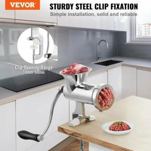 Manual Meat Grinder 304 Stainless Steel Hand Meat Grinder w/ Steel Table Clamp Meat Mincer Sausage Maker & 2 Cutting Plates Cookie Attachment Sausage Tube