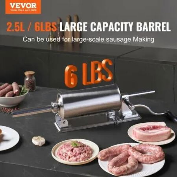 Manual Sausage Stuffer 2.5L Horizontal Sausage Machine 201 Stainless Steel