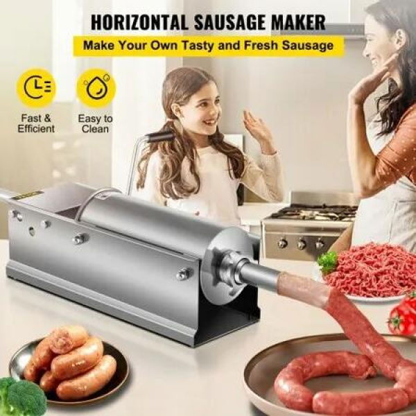 Manual Sausage Stuffer 5 L / 11 LBS Horizontal Sausage Machine Dual-Speed Meat Stuffer Made of Food-Grade 304 Stainless Steel Includes 5 Stuffing Tubes