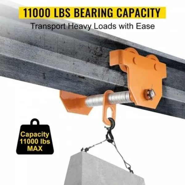 Manual Trolley 11000LBS/5 Ton Load Capacity Beam Trolley 4.5-8 inch Adjustable Width Push Beam Track Roller Trolley Powder Coating with Dual Wheels