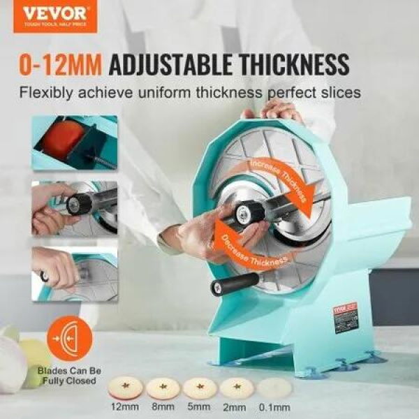 Manual Vegetable Fruit Slicer 0-0.5'/0-12mm Thickness Adjustable Commercial Slicer Machine Double Feed Ports Stainless Steel Blade Food Cutter Slicing