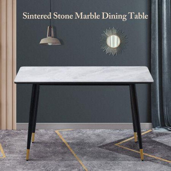 Marble Dining Table Sintered Stone Large Glossy Desk With Metal Legs Modern Restaurant Kitchen Bedroom Office Work Grey