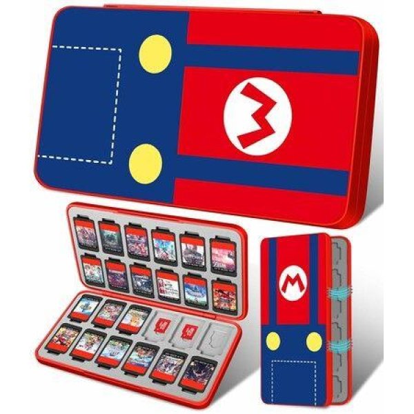 Mario Red-Nintendo Switch Game Case with 24 Game Holder Slots and 24 SD Micro Card Slots for Nintendo Switch/Lite/OLED,Cute Cartoon Games Storage Box