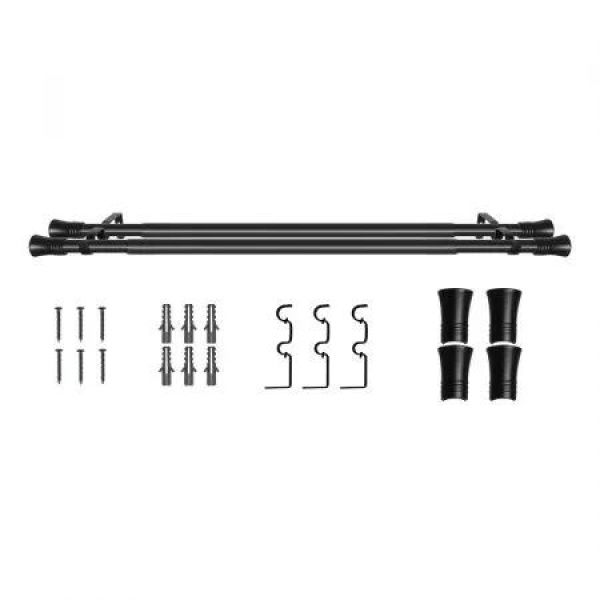 Marlow Black Double Curtain Rod Steel Pole Pommel Set Extendable Adjustable