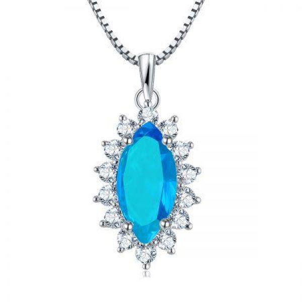 Marquise-cut Stone Pendant With Crystals Border Necklace.