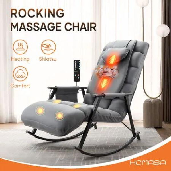 Massage Chair Rocking Sofa Recliner Armchair Full Body Massaging Seat Shiatsu Heated Relax Back Neck Shoulder Leg Massager Kneading Vibration Glider