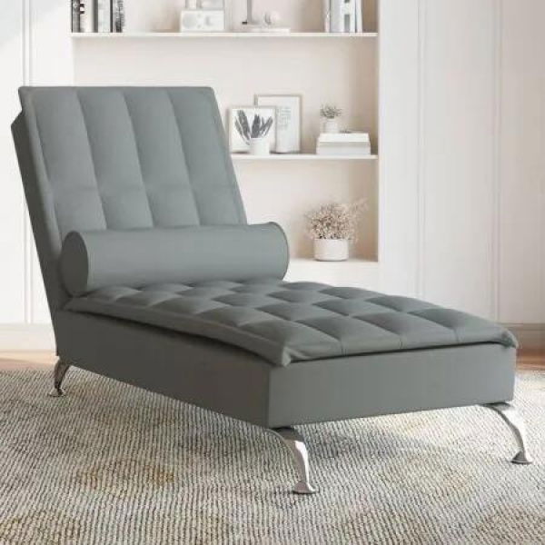 Massage Chaise Lounge with Bolster Dark Grey Fabric