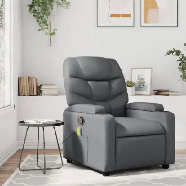 Massage Recliner Chair Grey Faux Leather