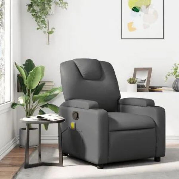 Massage Recliner Chair Grey Faux Leather