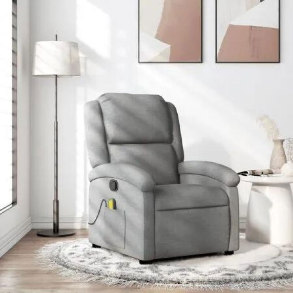 Massage Recliner Chair Light Grey Fabric