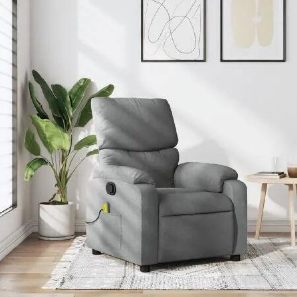 Massage Recliner Chair Light Grey Fabric