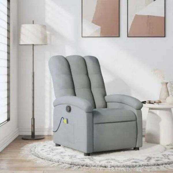 Massage Recliner Chair Light Grey Fabric