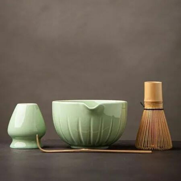 Matcha Set,Match Bowl with Spout and Whisk,15 OZ,Matcha Scoop,Matcha Whisk Stand (Chasen Holder) - 4pc Perfect Matcha Kit for Matcha Tea Ceremony (Green)