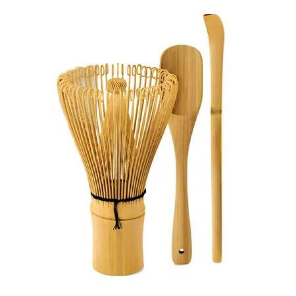 Matcha Whisk Set, Chasen, Traditional Scoop, Chashaku, Tea Spoon, The Perfect Sets to Prepare a Traditional Cup of Japanese Tea, 100% Natural Bamboo