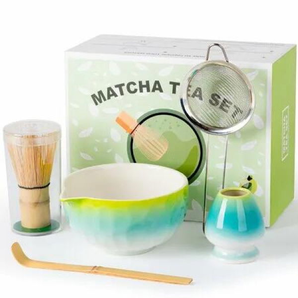 Matcha Whisk Set,5 Pcs Matcha Set Includes Matcha Bowl with Spout,Matcha Whisk,Holder,Bamboo Scoop and Sifter Matcha Kit